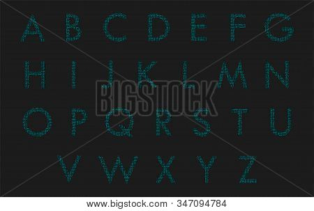 Circuit Board Type Alphabet Font. Digital High-tech Style Letters On The Dark Background. Stock Vect