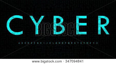 Circuit Board Type Alphabet Font. Digital High-tech Style Letters On The Dark Background. Stock Vect