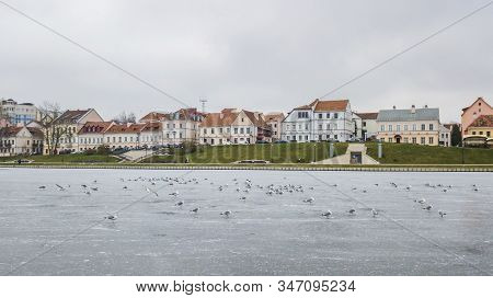 Aerial View On Trinity Or Troitskoe Suburb In Minsk. Historical Building Of The City. Travel Concept