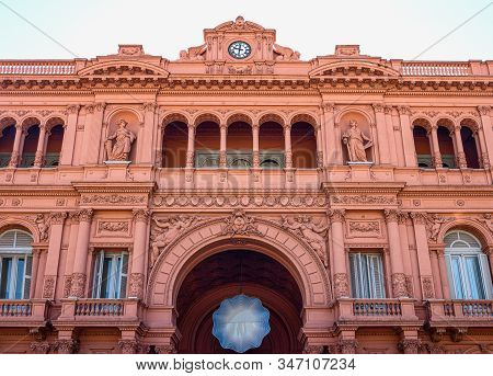 Buenos Aires, Argentina, The Frontal Area Of  La Casa Rosada Seat Of The Argentine Federal Governmen