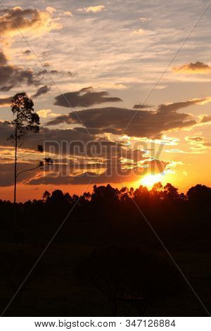 Sunset In The Middle Of The Colombian Tropics. The Sierra Nevada De Santa Marta (snowy Mountain Rang