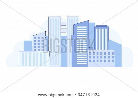 Vector Illustration Joyless Landscape Big City. Close-up High-rise Buildings Metropolis. Centered Sk