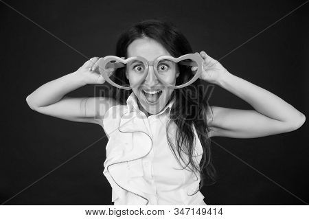 Crazy In Love. Charming Smile Fall In Love. Girl Heart Shaped Eyeglasses Celebrate Valentines Day. G