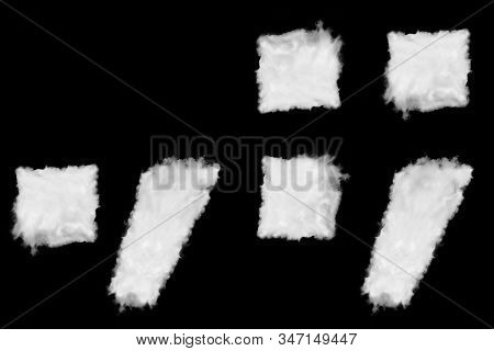 Symbols Comma, Dot, Column, Semicolon Made Of Clouds On Black Background Ready For Mask Or Blending 