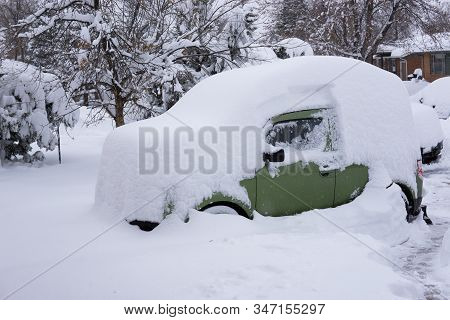 Car Buried In Snow On Snowy Day In Winter Deep Snow