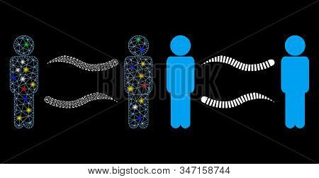 Glowing Mesh Persons Worms Exchange Icon With Glare Effect. Abstract Illuminated Model Of Persons Wo