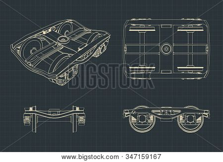 Stylized Vector Illustration Of Drawings Of A Wheelbase Of A Train Car