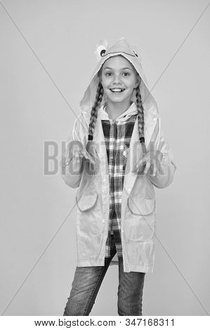 Schoolgirl Hooded Raincoat Enjoy Rainy Weather. Rainproof Accessory. Waterproof Clothes Every Kid Sh