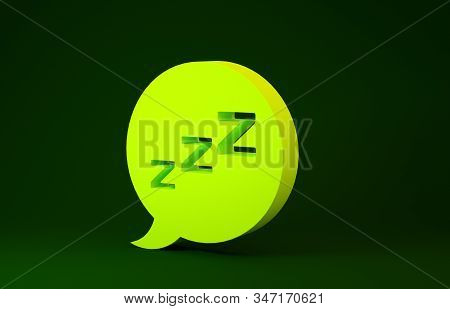 Yellow Speech Bubble With Snoring Icon Isolated On Green Background. Concept Of Sleeping, Insomnia, 