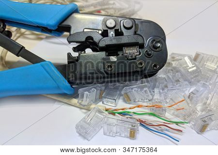 Crimper, Connectors ,rj45 And Ethernet Cable For Build And Repair Lan Cable