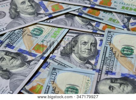 100 Us Dollar Billnote (usd) Background. Finance Concept For Design, Advertising.