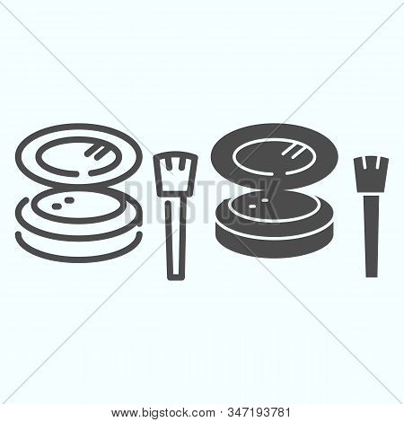 Cosmetic Makeup Powder And Brush Line And Solid Icon. Female Powder And Brush Vector Illustration Is