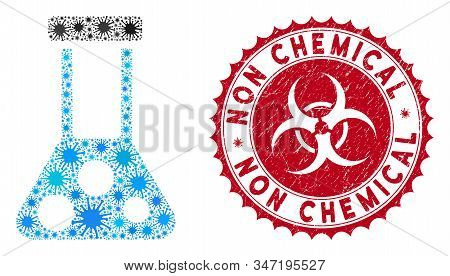 Coronavirus Mosaic Chemistry Icon And Round Distressed Stamp Seal With Non Chemical Text. Mosaic Vec