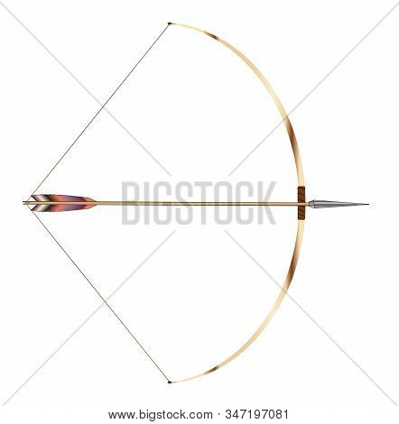 A Typical Longbow And Arrow Isolated, On A White Background