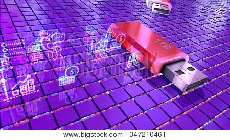 Two Flash Drives Lying On Grid Platform
