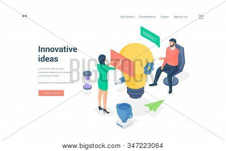 People Working On Innovative Ideas. Isometric Vector Illustration