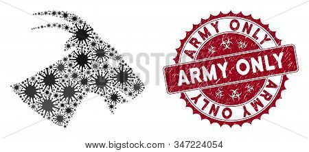 Coronavirus Mosaic Goat Head Icon And Rounded Distressed Stamp Seal With Army Only Text. Mosaic Vect
