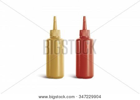 Blank Yellow And Red Squeeze Sauce Bottle Mockup, Front View