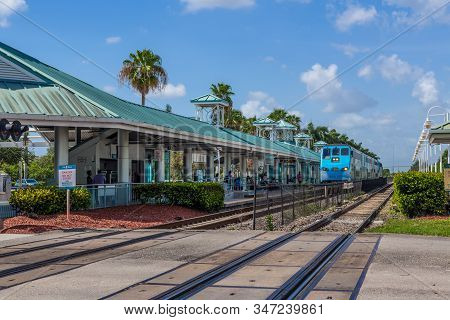 Dania Beach, Florida -july 7: The Dania Beach Train Station Near The Fort Lauderdale Airport On July