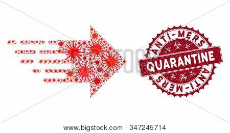 Coronavirus Mosaic Express Right Movement Icon And Round Grunge Stamp Seal With Anti-mers Quarantine
