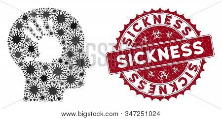 Coronavirus Mosaic Mental Imprinting Icon And Rounded Corroded Stamp Seal With Sickness Phrase. Mosa