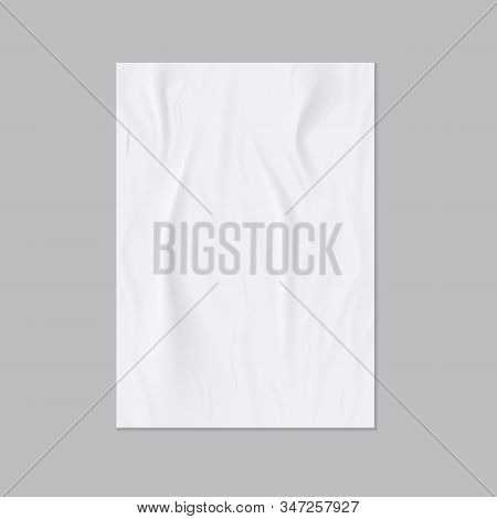 Wrinkled Paper Vector Realistic Template For Poster Or Flyer Glued To The Wall.