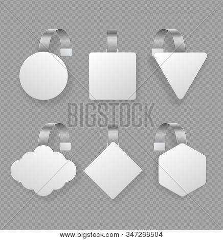 Realistic Detailed 3d White Blank Wobbler Promotion Pointing Sale Empty Template Mockup Set Differen