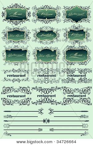 Divisores e rótulos de restaurante vintage azul