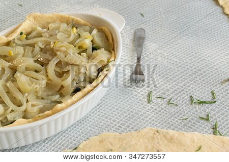 Cooking Italian Schiacciata With Vegetables And Onion, Homemade Bakery Themes, Culinary And Food Con