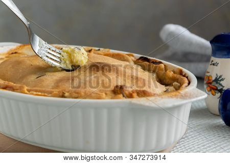 Spread With Fresh Butter Ready To Eat Stuffed Italian Schiacciata In A Baking Dish