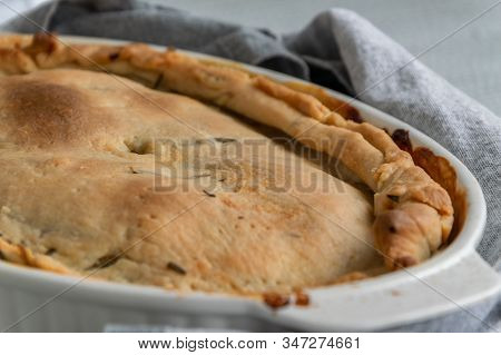 Ready To Eat Stuffed Italian Schiacciata In A Baking Dish, Homemade Bakery Themes, Culinary And Food
