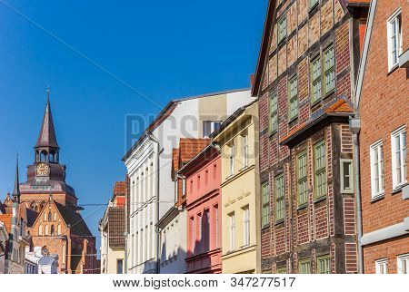 Historic Facades And Church Tower In Gustrow, Germany