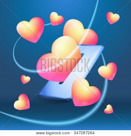 Realistic 3d Phone, Mobile, Smartphone With Save Up Likes, Love, Heart. Social Media Concept Vector 