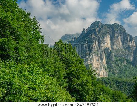 Pasubio Massif As Viewed From Road Of 52 Tunnels In Veneto, Italy.