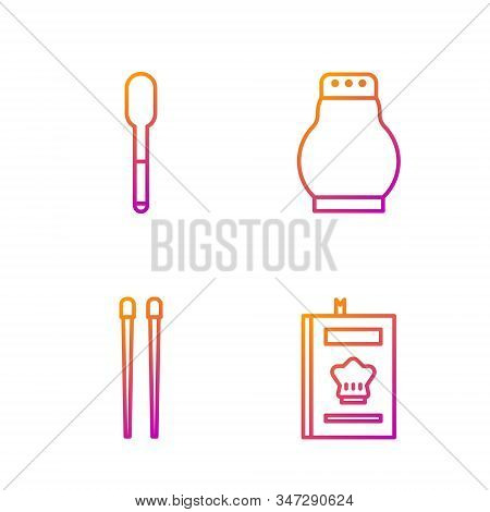 Set Line Cookbook, Food Chopsticks, Spoon And Salt And Pepper. Gradient Color Icons. Vector