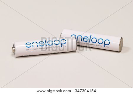 Pruszcz Gdanski, Poland - January 25, 2020: Eneloop Aaa Rechargeable Batteries.