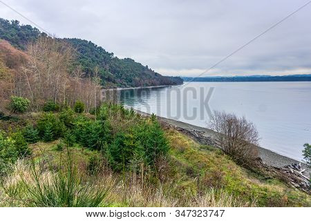 A View Of The Shoreline On Vashon Island In Washington State.