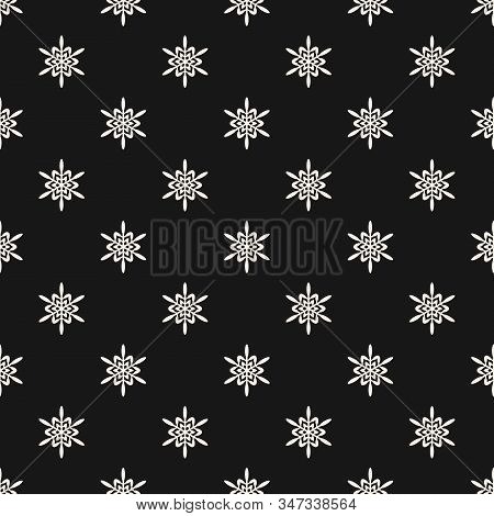 Vector Geometric Snowflakes Pattern. Simple Winter Christmas Seamless Background With Small Snowflak
