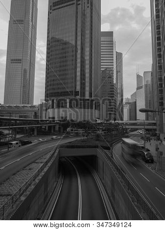 Central, Hong Kong - November 6 2017: Monochrome Image Taken From Connaught Road.