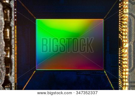 Small Digital Smartphone Camera Cmos Sensor Macro Shot With Rainbow Reflection