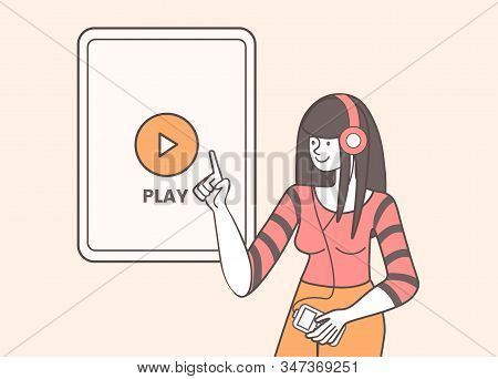 Media Player App Vector Illustration. Radio, Mobile Application, Smartphone With Play Button On Scre
