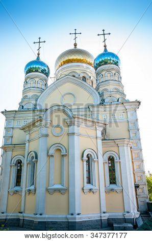 Russia, Vladivostok, July 2018: Cathedral Of Intercession Of  Holy Virgin