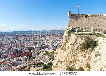Alicante, Spain - January 26 2020: View Of The Top Of Santa Barbara Castle Located On Mount Benacant