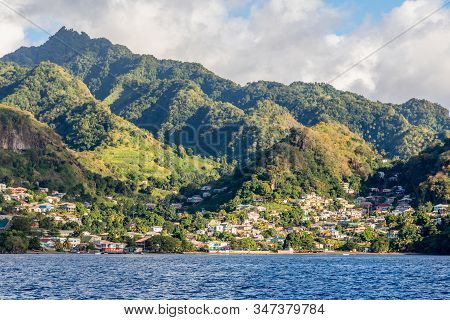 Barrouallie Town Costline Mountain View From The Sea, Saint Vincent And The Grenadines