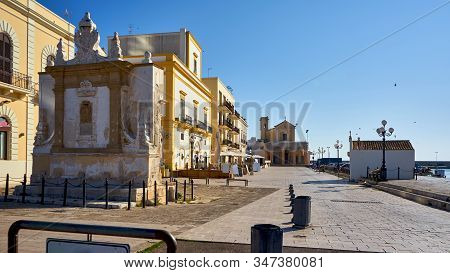 The Madonna Del Canneto Sanctuary And Old Harbor In Gallipoli Apulia Italy At Sunset