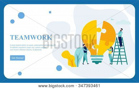 Flat Dessign Business Hands Team Work. Find A Solution With Puzzle Symbol. Connecting With Puzzle El
