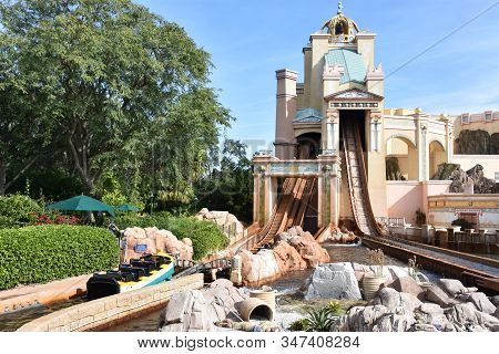 Orlando, Fl - Nov 27: Journey To Atlantis Flume Ride At Seaworld Orlando In Florida, On Nov 27, 2019