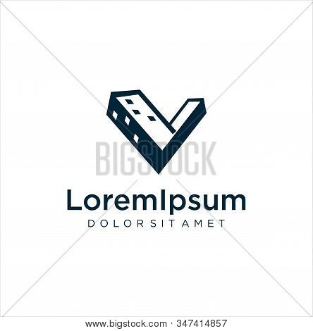 Letter V Building Logo Design Illustration . Initial V Real Estate Logo Vector Stock