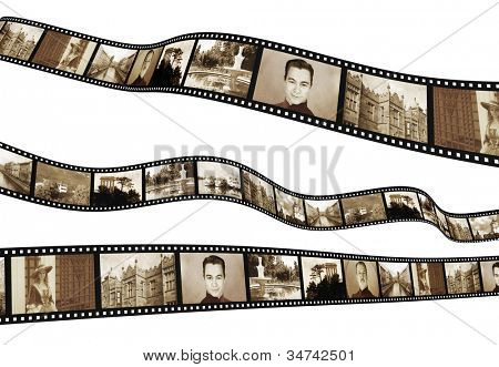 Memórias - foto retrô com película de filme. Isolado sobre o branco