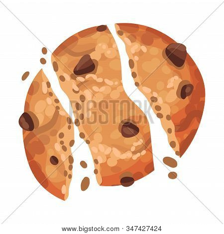 Oatmeal Cookie With Chocolate Crumbs Isolated On White Background Vector Item
